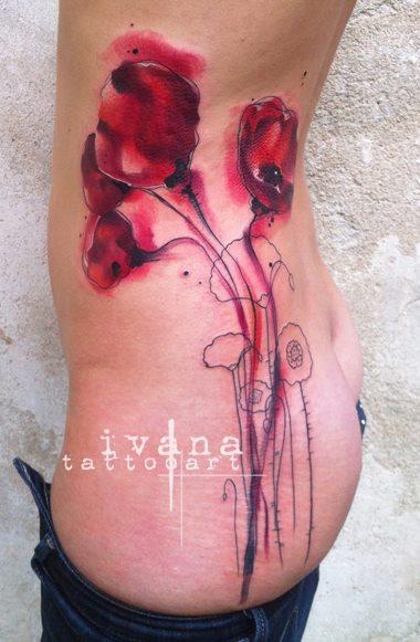 Ivana Tattoo Art - Watercolor Poppies Flowers Red